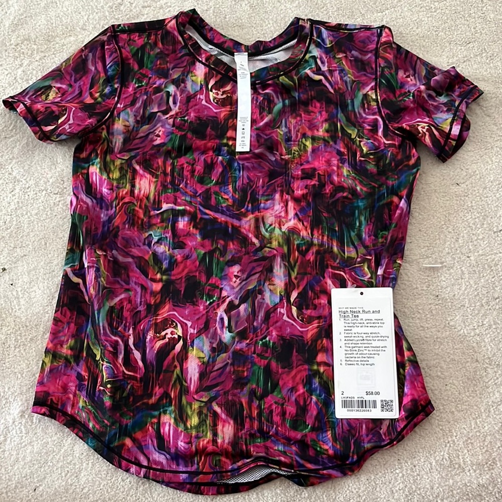 Lulu Lemon High Neck Run and Train Tee, Size 2.